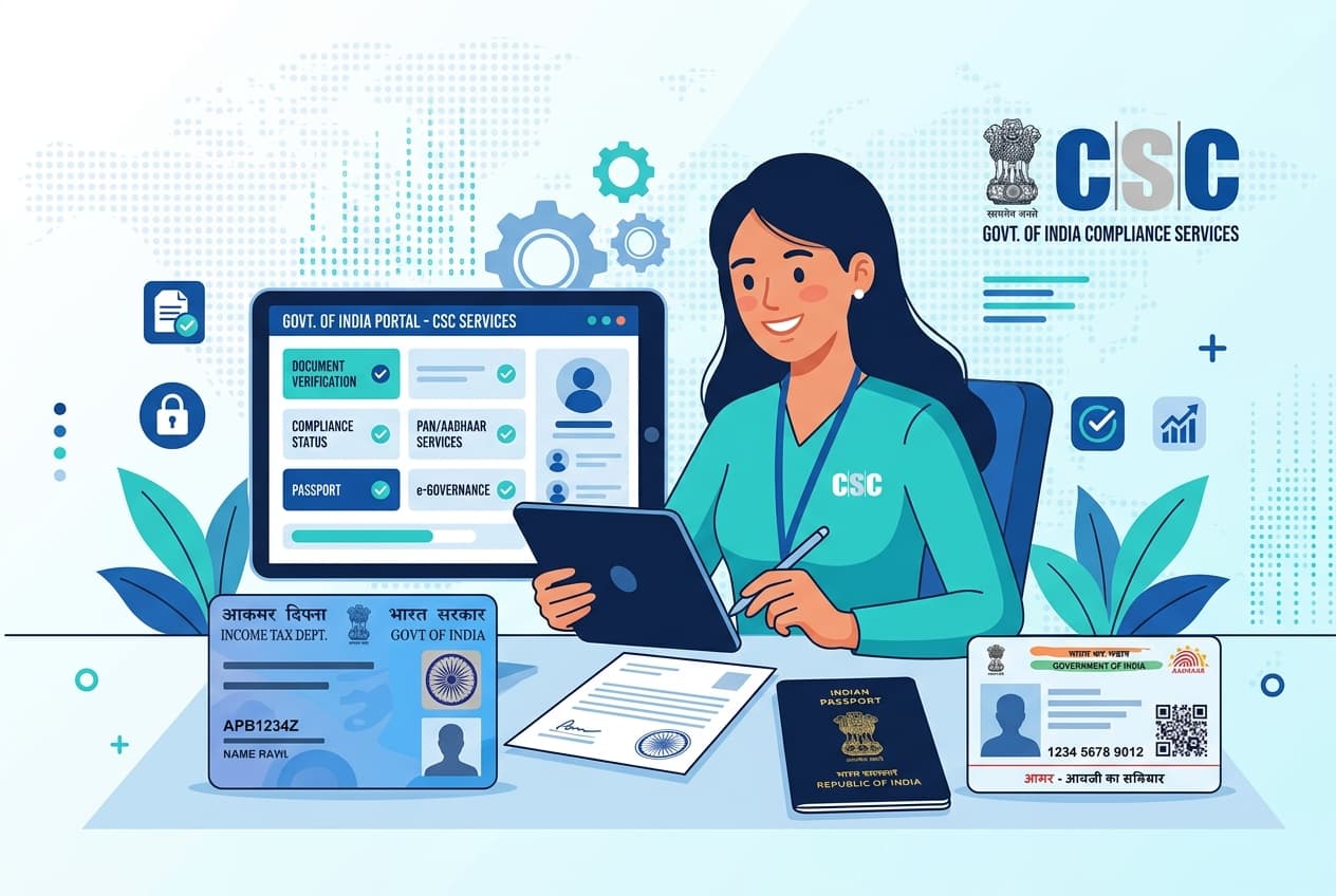 CSC government compliance services PAN passport Aadhaar